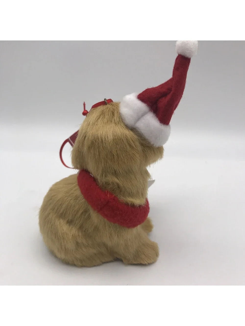 Santa Paws Furry Dog With Santa Hat Christmas Ornament  5” With Bell Collar